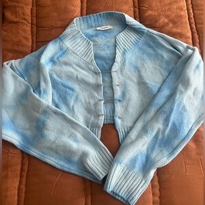 Danielle Guizio Cropped Light Blue Knit Cardigan with Hook Closures size M/L